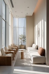Fototapeta premium editorial-style dental clinic waiting area, luxury minimal seating