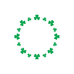Naklejka premium Green shamrock wreath. Round clover frame. St. Patricks Day decoration for greeting card. Vector illustration