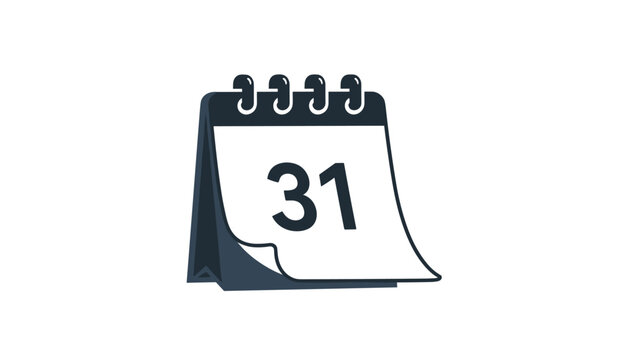 Minimalist desk calendar icon showing the number thirty-one on a white page with a dark stand and wire binding on top.