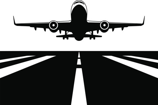 Airplane landing silhouette vector illustration.