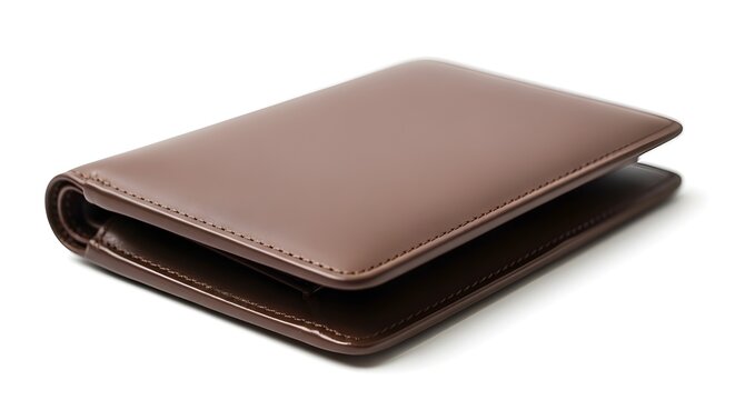 Brown leather wallet with stitched edges and folded design