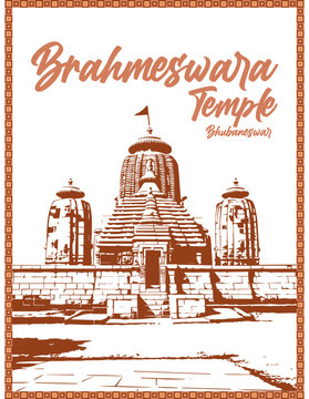 Brahmeswara Temple Bhubaneswar Odisha Vector Illustration Indian Temple