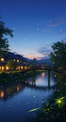 Fototapeta premium Peaceful evening by serene waterway bridge.