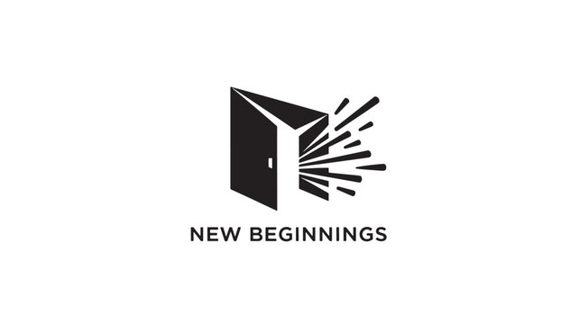A black and white logo featuring an opening door with light rays, symbolizing new beginnings, success, and opportunity on a clean white background.