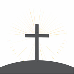Christian cross on hill with rays of light.