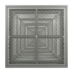Data center infrastructure grid ceiling vent panel with perforated metal pattern and industrial gray finish conveying modern facility atmosphere