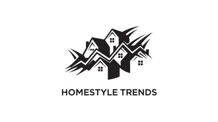 Fototapeta premium A black and white logo featuring stylized house icons with the text 'HOMESTYLE TRENDS' below, set against a clean white background.