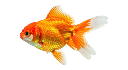 Fototapeta premium Isolated fancy goldfish swimming with its fins spread, an exotic golden-orange color