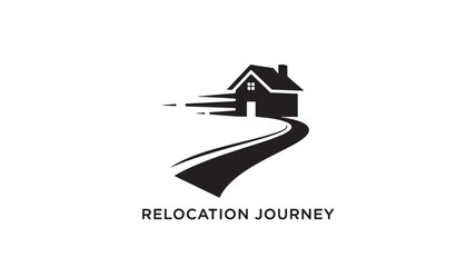 Fototapeta premium A stylized black logo featuring a house on a winding road, symbolizing relocation and journey, with a clean and modern design.