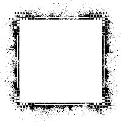 Black Grunge Square Frame With Pixelated Corners White Background border