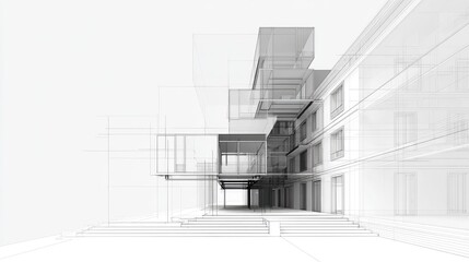 Architectural concept drawing depicts a modern multi-story residential structure with projecting elements