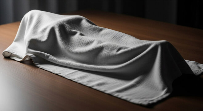 Empty shrouded linen cloth covering a surface in a minimalist style