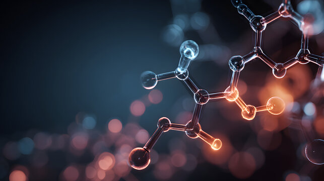 Abstract Molecular Structure and Hydroxyl Group Chemical Bonding on Dark Blue Background