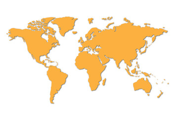 Obraz premium Minimalist Orange World Map Silhouette with Drop Shadow Effect