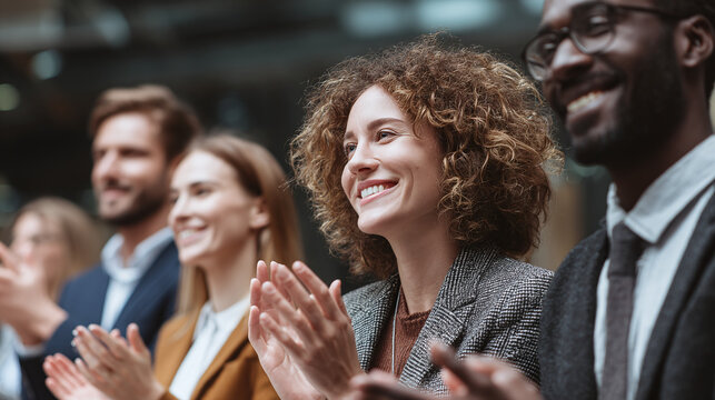 business team celebrating success with applause in modern office representing teamwork collaboration company growth and employee recognition