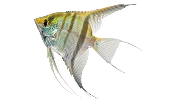 Isolated Angelfish freshwater aquarium fish, zebra striped pet fish of the family Cichlidae