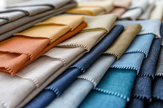 Folded fabric stack close up, premium textile samples, tailoring and fashion industry
