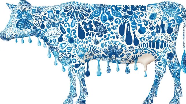 Stylized bovine form decorated with intricate blue and white traditional ceramic patterns