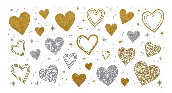 Collection of gold silver and glitter hearts