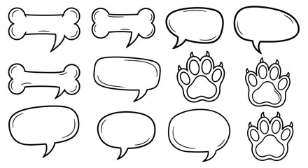 Fototapeta premium Collection of dog bone and paw print speech bubble icons