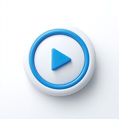 A 3D render of a bright blue play button on a white circular button