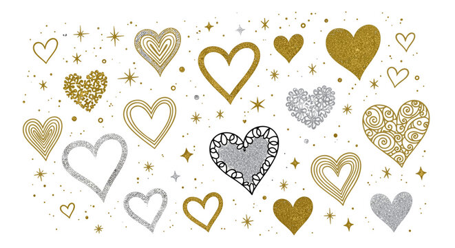 Collection of gold silver and black hearts