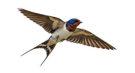 Obraz premium Isolated Barn Swallow in Flight, Beautiful Detailed Plumage, Graceful Bird Flying in the Air, Wildlife
