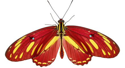 Isolated butterfly with red and yellow wings, detailed macro closeup of a tropical insect © Elowen