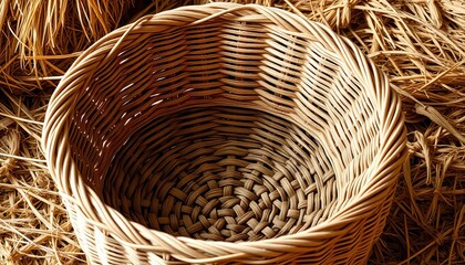 Fototapeta premium Empty woven basket, rustic texture, natural fiber, awaiting harvest, oval, texture