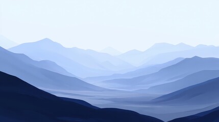 Obraz premium Expansive Blue Mountain Range Landscape in Soft Atmospheric Haze at Dusk