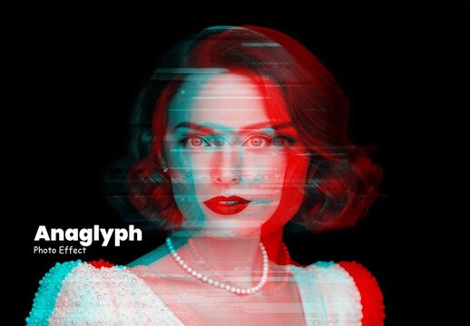 Abstract Motion Anaglyph Glitch Photo Effect Mockup