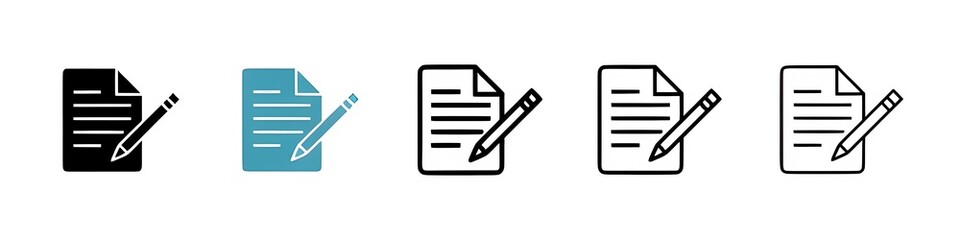 Fototapeta premium Note black liner icon collection. Thin line customizable illustration. Contour symbol. Vector isolated outline drawing. Editable stroke