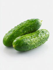 Two fresh cucumbers with natural water droplets isolated on a clean background. Healthy vegetable concept representing freshness, hydration, organic farming, and nutrition