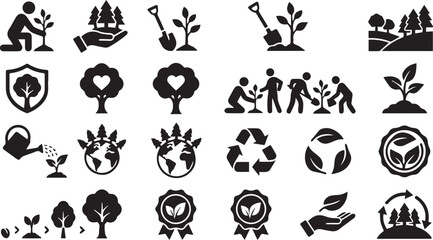 Environmental Protection and Reforestation Activity Vector Icon Set © Tanbir