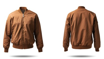 Brown bomber jacket with zip front and back views classic outerwear for casual style