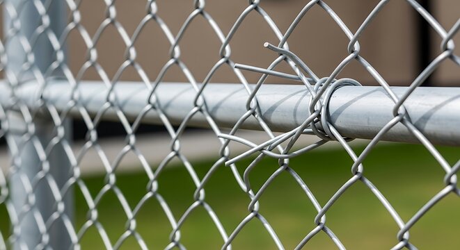 Close-up of Chain Link Fence with Barbed Wire.