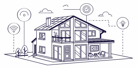 Naklejka premium Modern house equipped with solar panels and smart energy features for sustainability