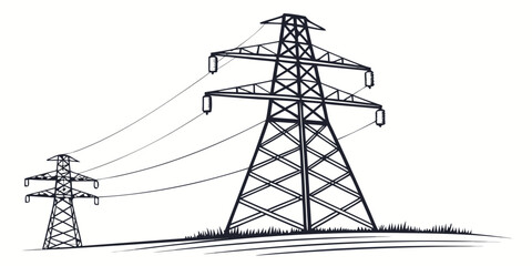 Two electrical transmission towers standing in a rural landscape under clear skies © AF