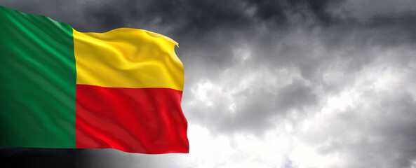 Obraz premium National flag of Benin with dark clouds,3D rendering.