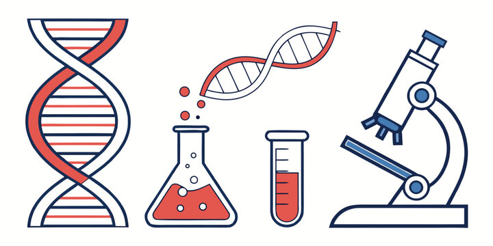 Illustration of key elements in genetics and biological research
