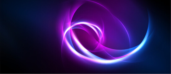 Abstract swirls, vibrant purple, blue hues create dynamic energy. Smooth gradients, flowing lines suggest movement, depth. © antishock