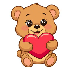 Fototapeta premium Cute Bear Mascot Holding Heart Love Cartoon Vector