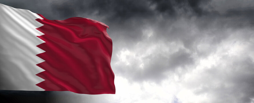 National flag of Qatar with dark clouds, 3D rendering
