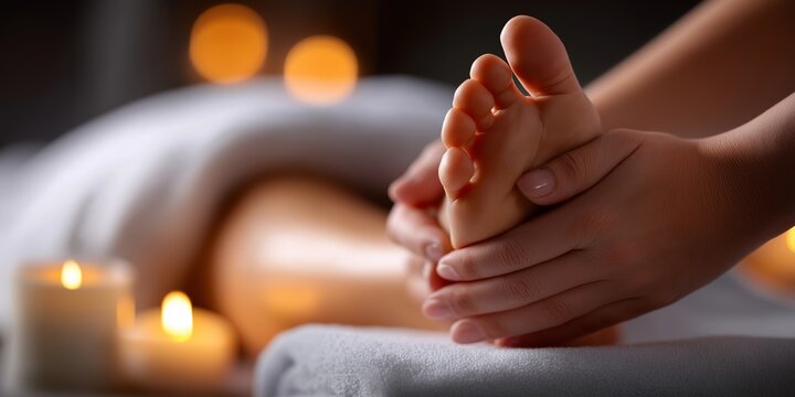 Fu&szlig;massage bei Kerzenlicht in entspannter Wellnessatmosph&auml;re
