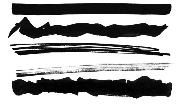 Set of Black Redaction Brushes, Marker Censor Strokes and Hand Drawn Blackout Lines Isolated on Transparent Background, png