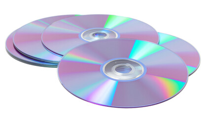Stack of CDs with Rainbow Iridescence isolated on solid white background 