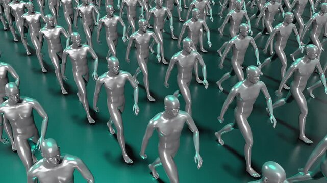 Seamless loop video of featureless human figures walking for corporate workforce and social conformity concepts