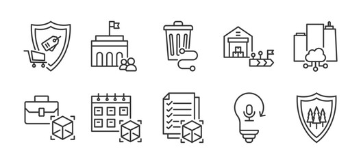 Fototapeta premium Icon pack of Manufacturing Excellence outline vector style for product lifecycle management hazard analysis critical control points creative design