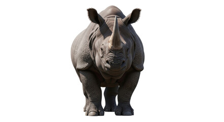 Isolated African rhinoceros standing, facing the viewer in full view, standing upright © Sergiu