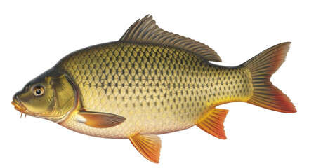 Isolated Common Carp, Freshwater Fish, Cyprinus Carpio, Side View, Aquatic Wildlife © Sergiu